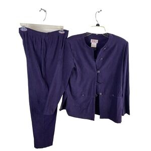 Vtg Women's purple pant suit jacket sz 8 velour suede feel 1990s R&K Leisure y2k